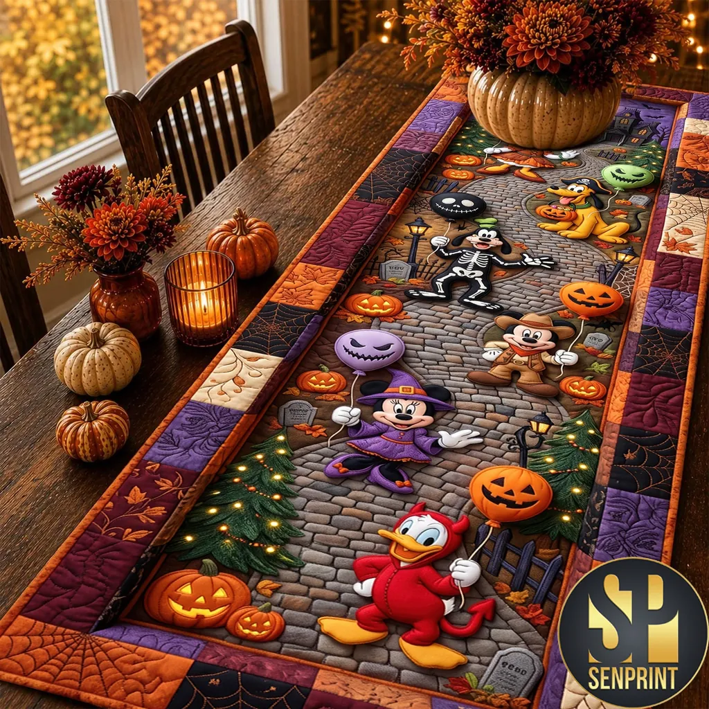 Disney Mickey and Friends Halloween Quilted Patchwork Table Runner