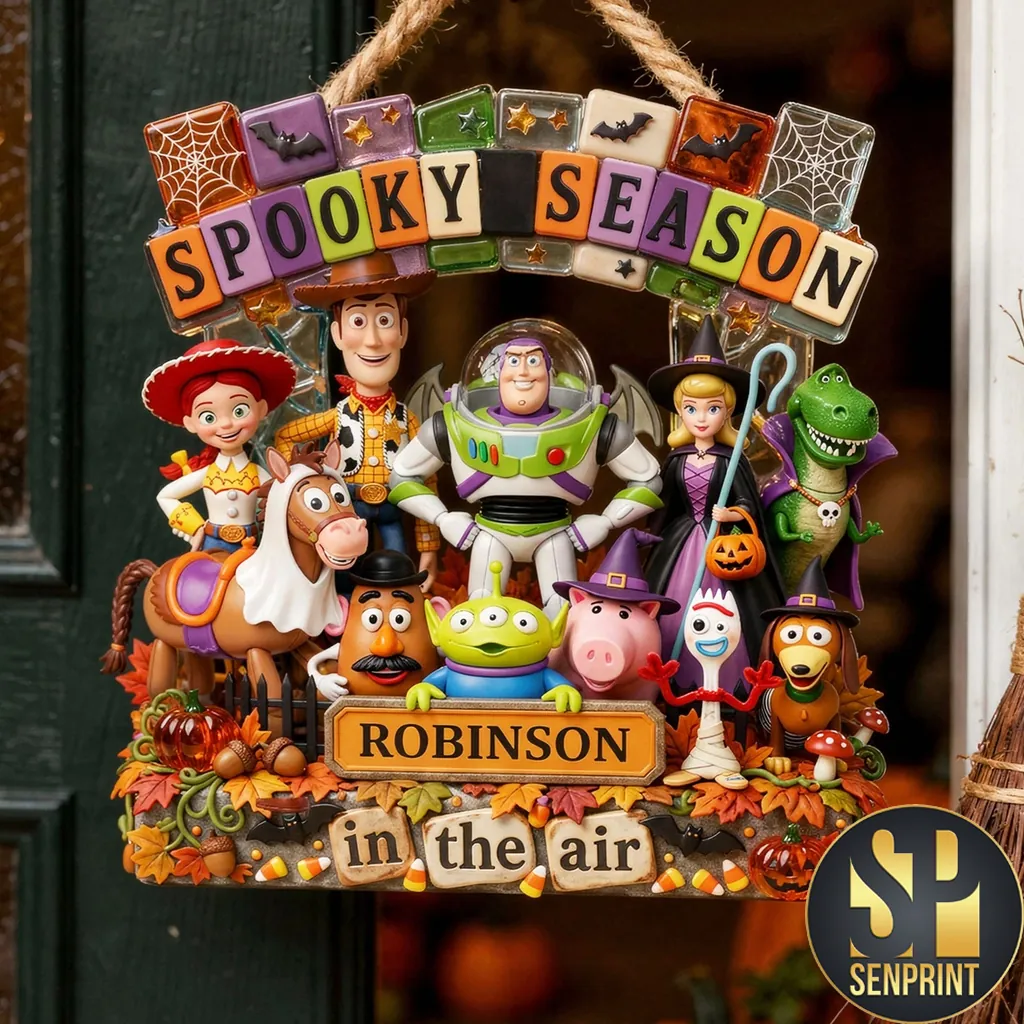 Personalized Spooky Season Toy Friends Halloween Family Wood Sign