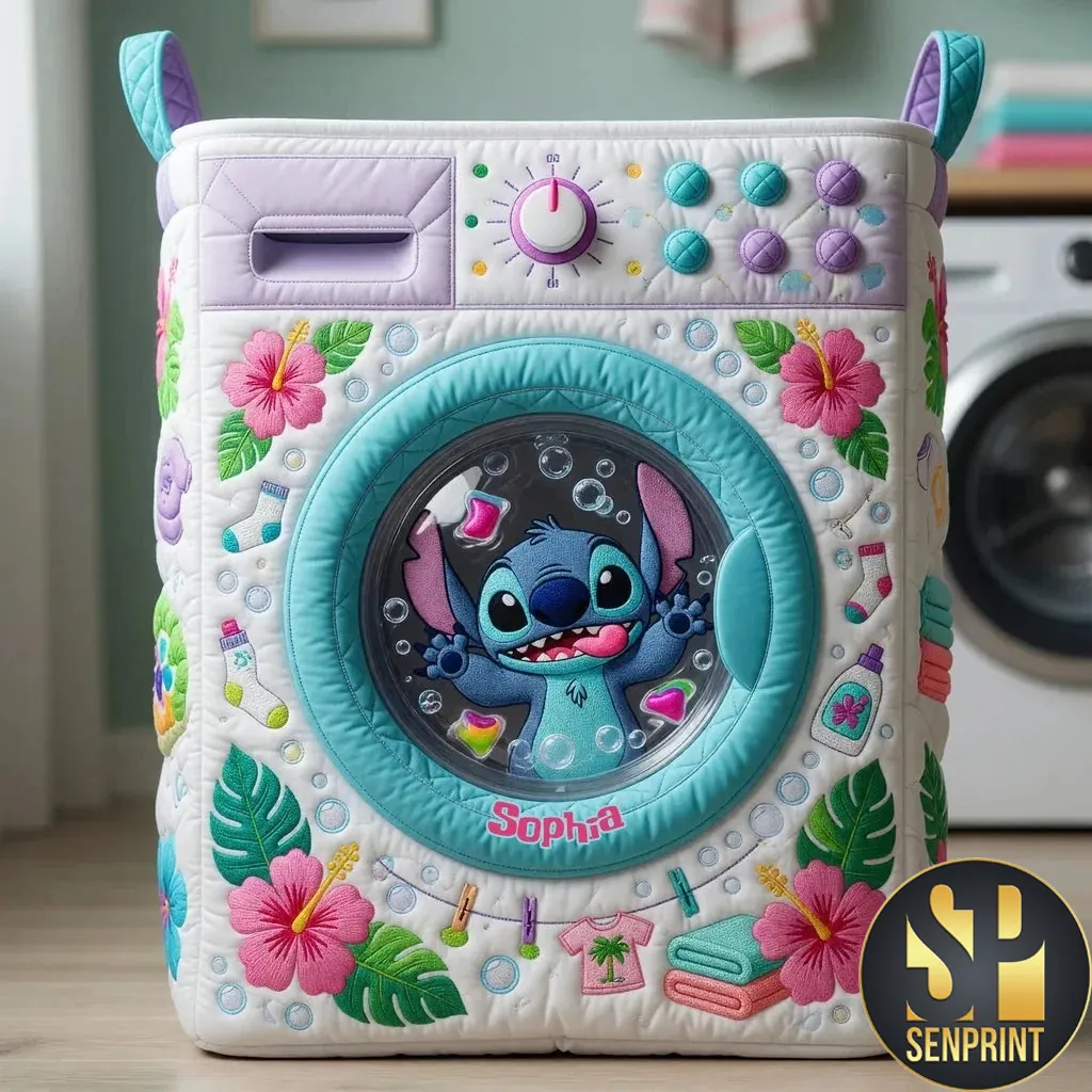 Personalized Blue Alien Washing Machine Quilted Laundry Basket