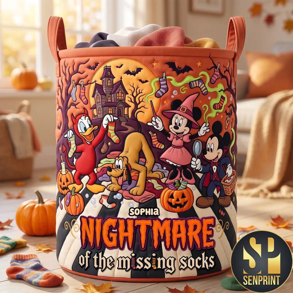 Disney Halloween Nightmare of the Missing Socks Personalized Quilted Laundry Basket