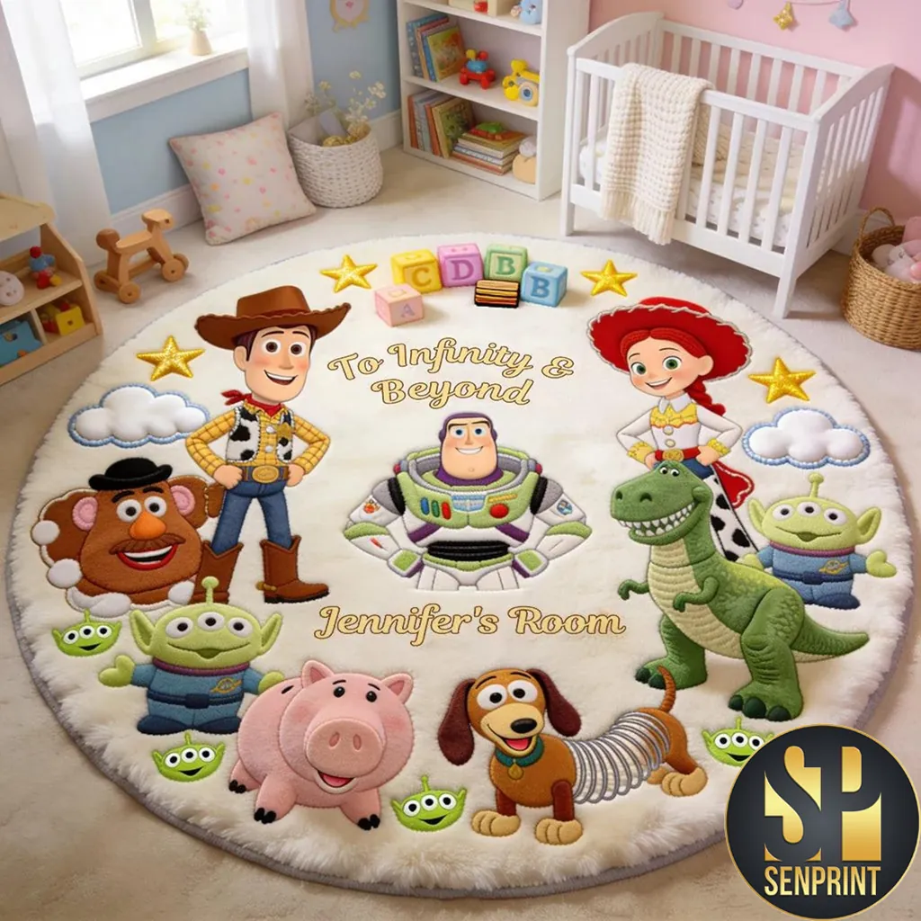 Toy Story Inspired To Infinity and Beyond Personalized Kids Round Rug