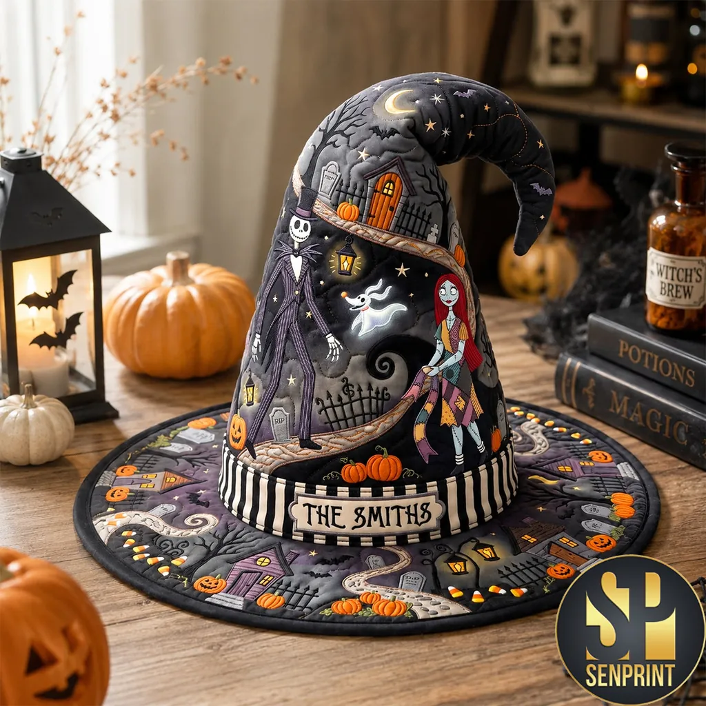 Nightmare Before Christmas Personalized Jack and Sally Halloween Quilted Witch Hat