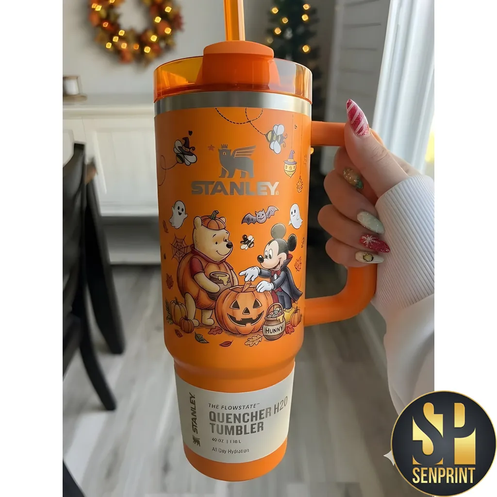 Disney Halloween Mickey and Winnie the Pooh Orange 40oz Quencher Tumbler