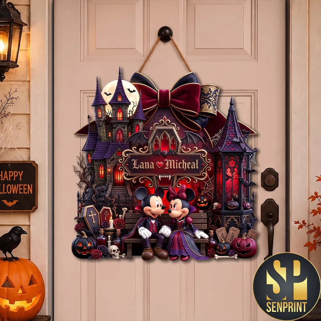 Personalized Mickey and Minnie Vampire Halloween Couple Acrylic Sign