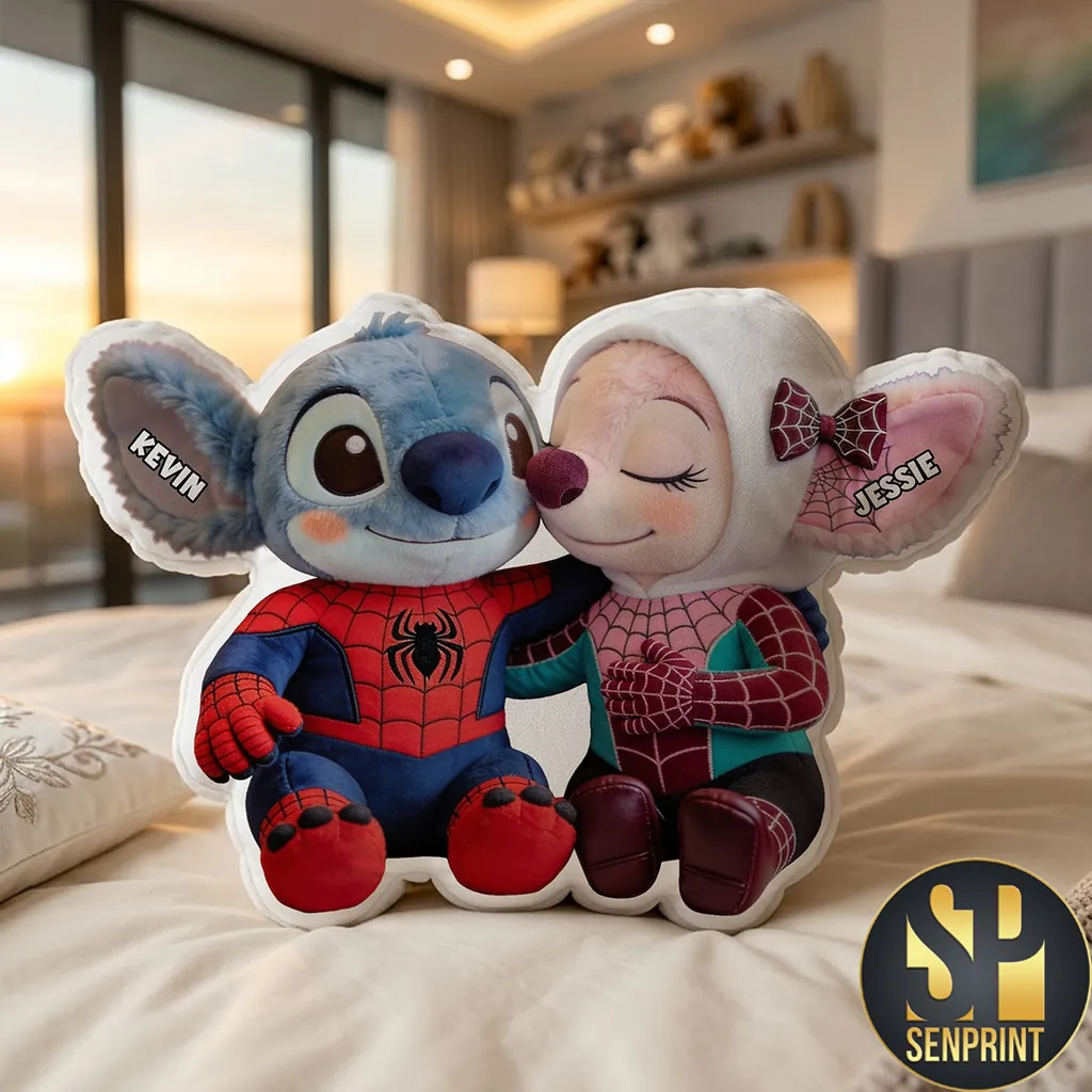 Personalized Stitch and Angel Spider-Man Cosplay Couple Custom Shaped Pillow