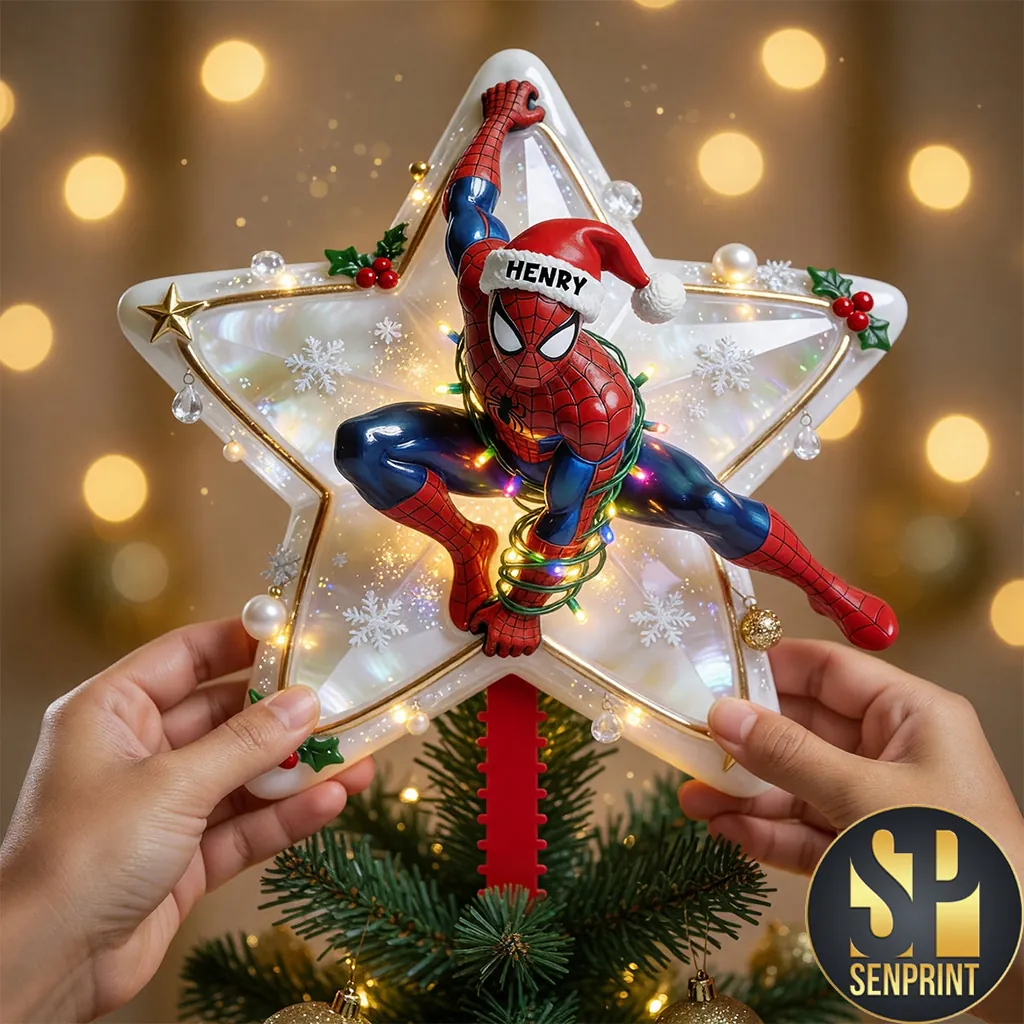 Personalized Spider-Man Superhero Lighted Christmas Star Tree Topper