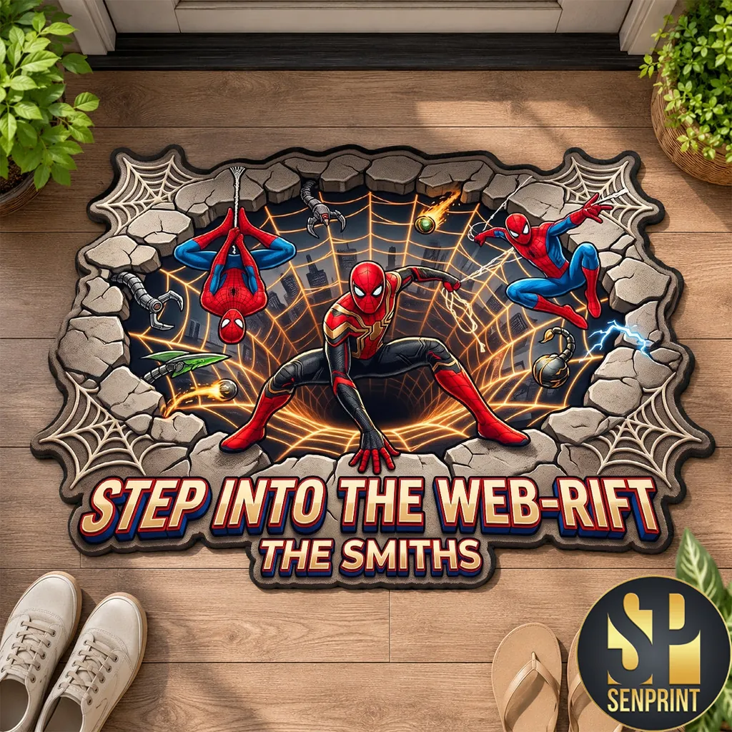 Spider-Man Step Into The Web-Rift Personalized Family 3D Welcome Doormat