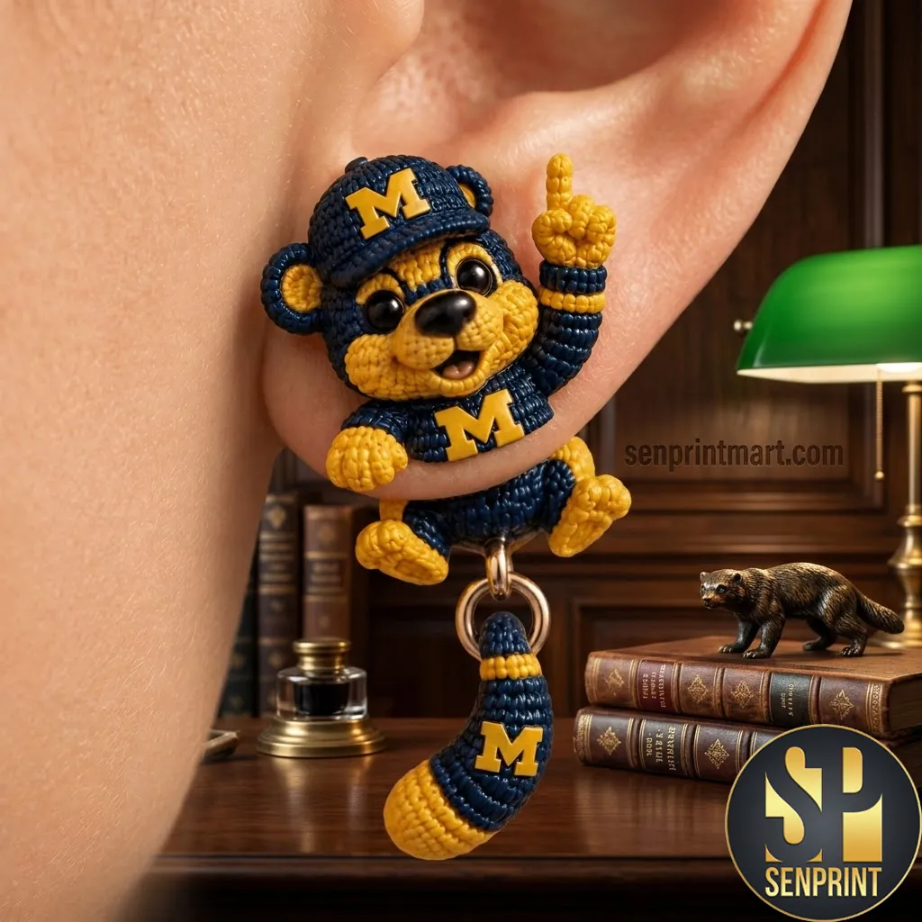 Michigan Wolverines Mascot Crochet Style Game Day Dangle Earrings
