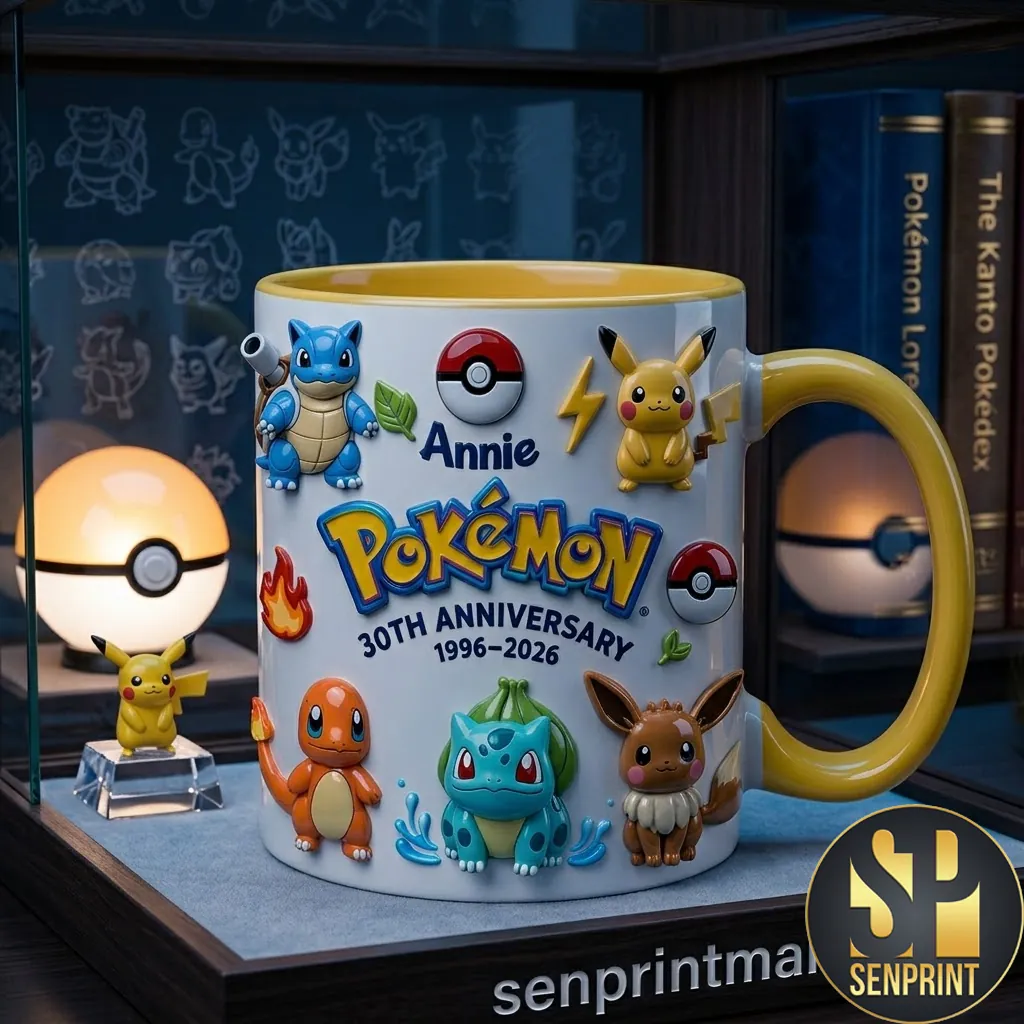 Personalized Pokémon 30th Anniversary Custom Name Ceramic Coffee Mug