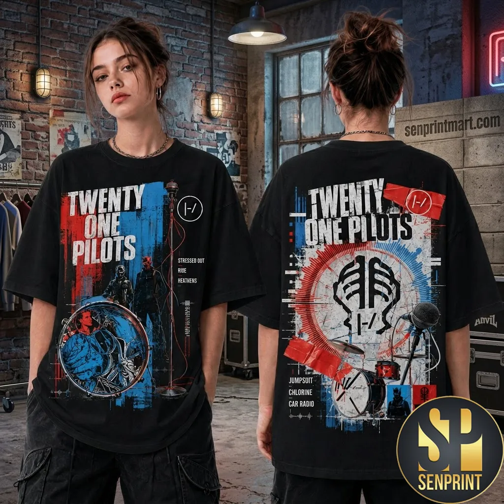 Twenty One Pilots Vintage Grunge Double Sided Graphic T-Shirt