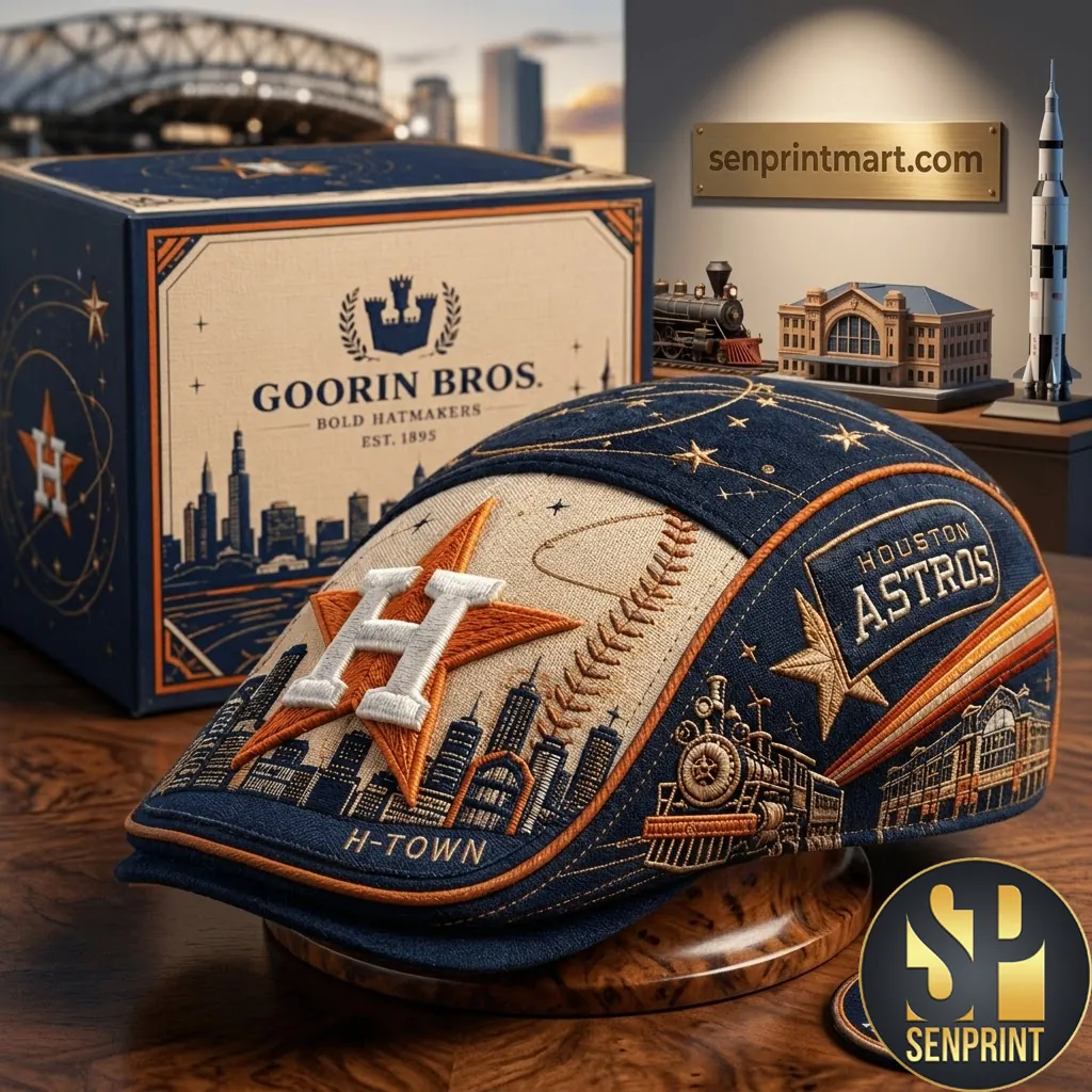 Houston Astros H-Town Premium Embroidered Vintage Flat Cap
