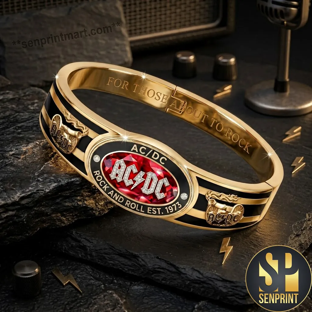 AC/DC For Those About To Rock Engraved Gold Cuff Bracelet