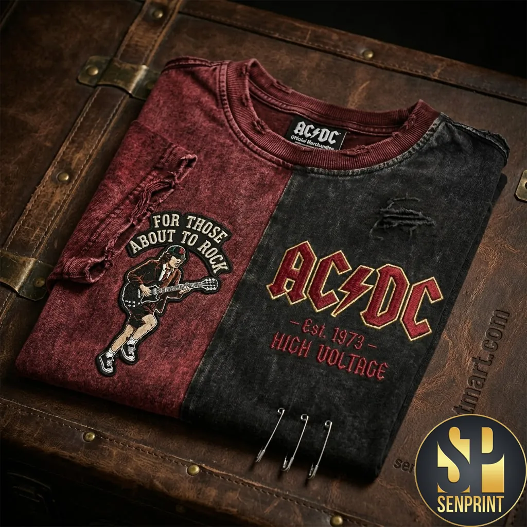 AC/DC High Voltage Est 1973 Vintage Split Color Distressed T-Shirt