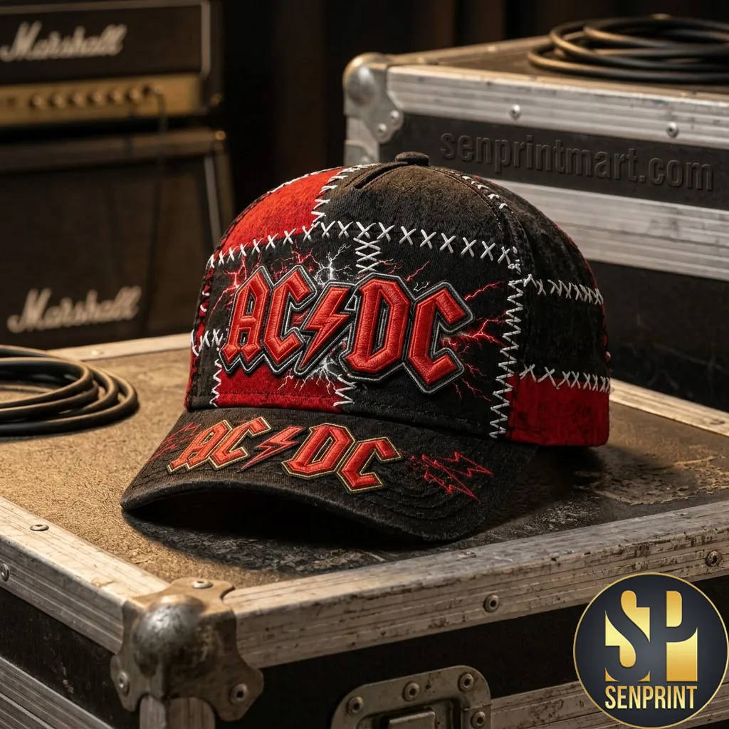 AC/DC Vintage Rock Band Embroidered Patchwork Baseball Cap