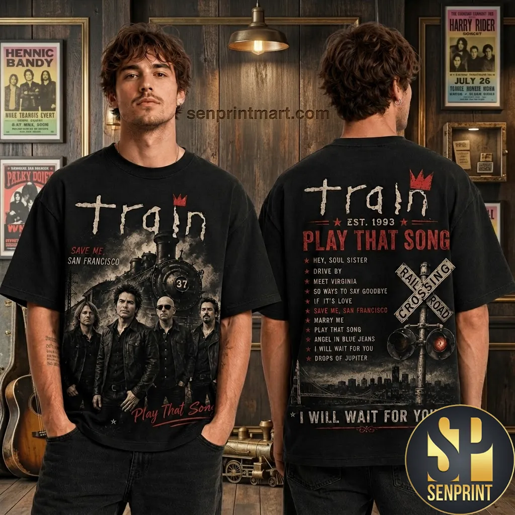 Train Band Play That Song Vintage Graphic Music Tour T-Shirt