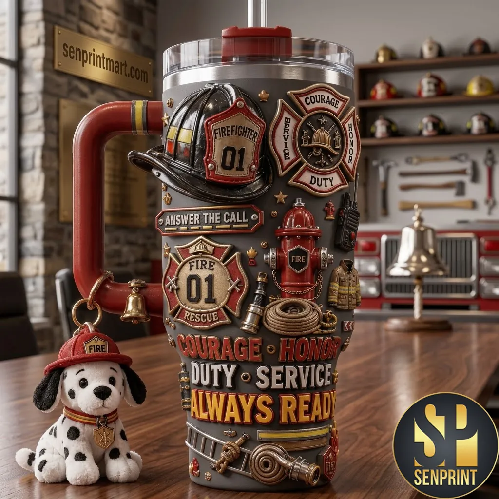 Firefighter Courage Honor 3D Relief 40oz Handle Tumbler