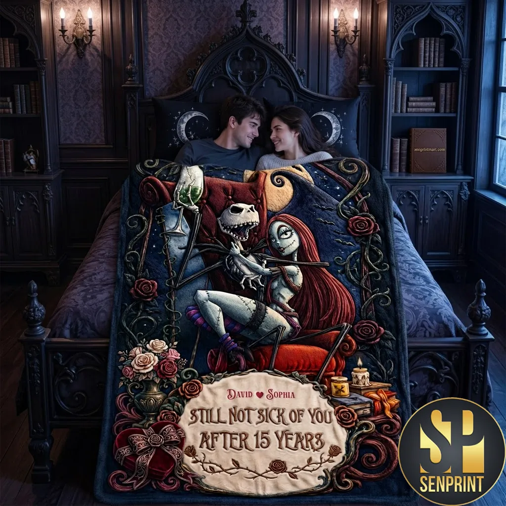 Nightmare Before Christmas Personalized Anniversary Couple Blanket