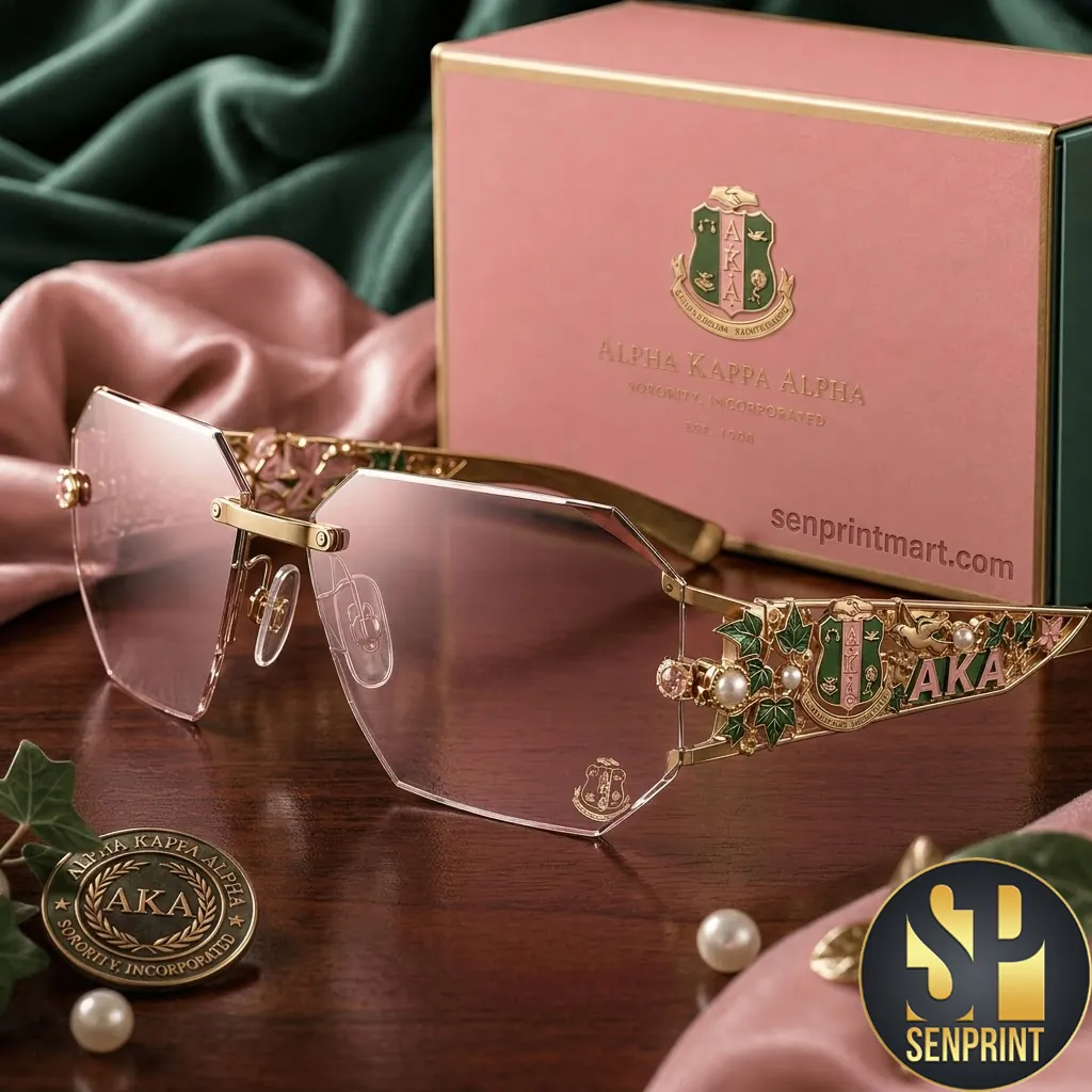 Alpha Kappa Alpha Luxury Ivy Leaf Rimless Pink Sunglasses