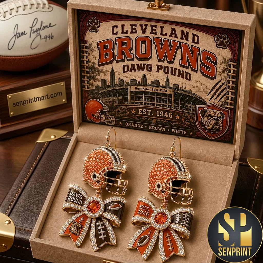 Cleveland Browns Dawg Pound Premium Crystal Dangle Earrings