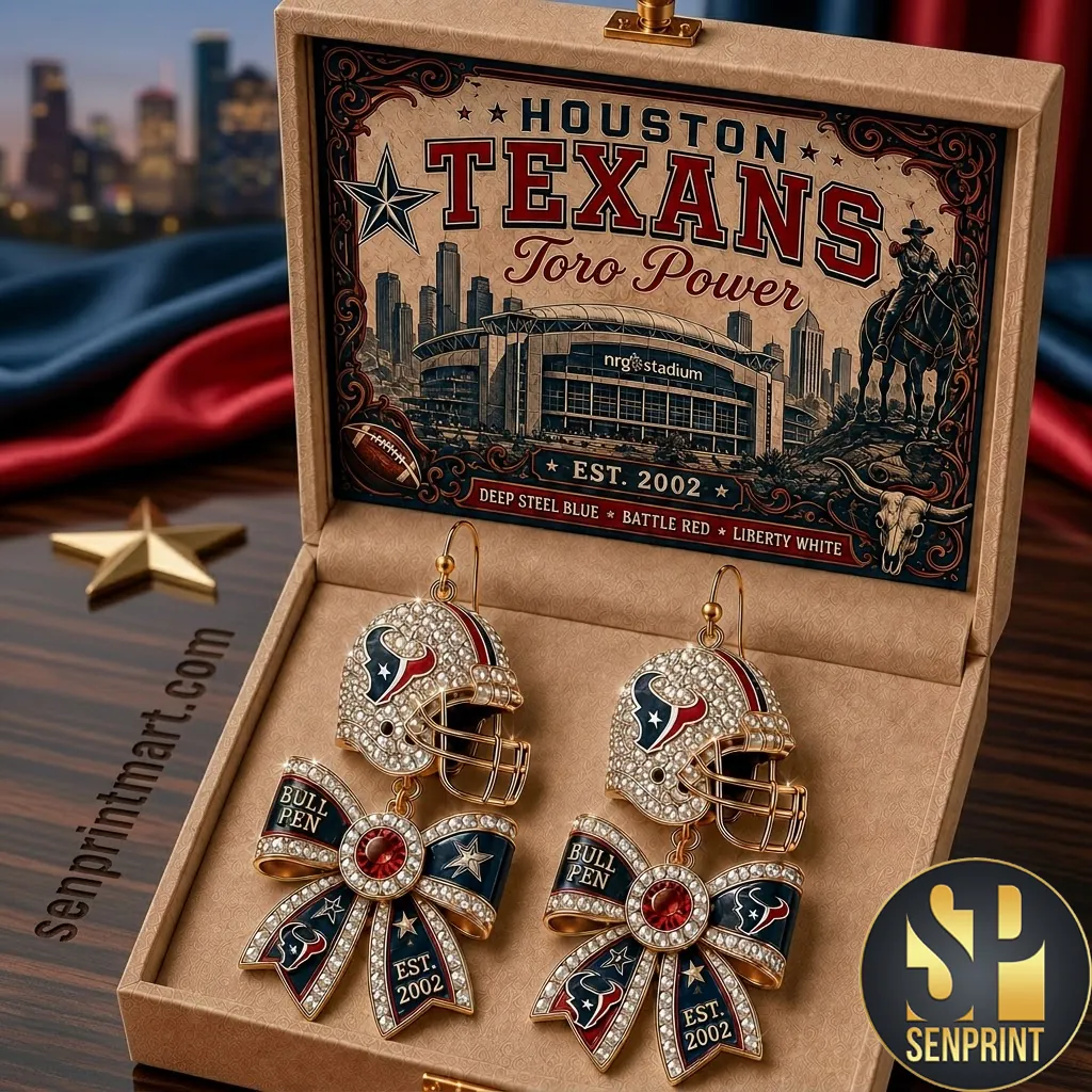 Houston Texans Bull Pen Premium Crystal Dangle Earrings