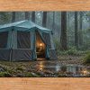 Cozy Rainy Forest Cabin Tent Camping Aesthetic Nature Landscape Desk Mat