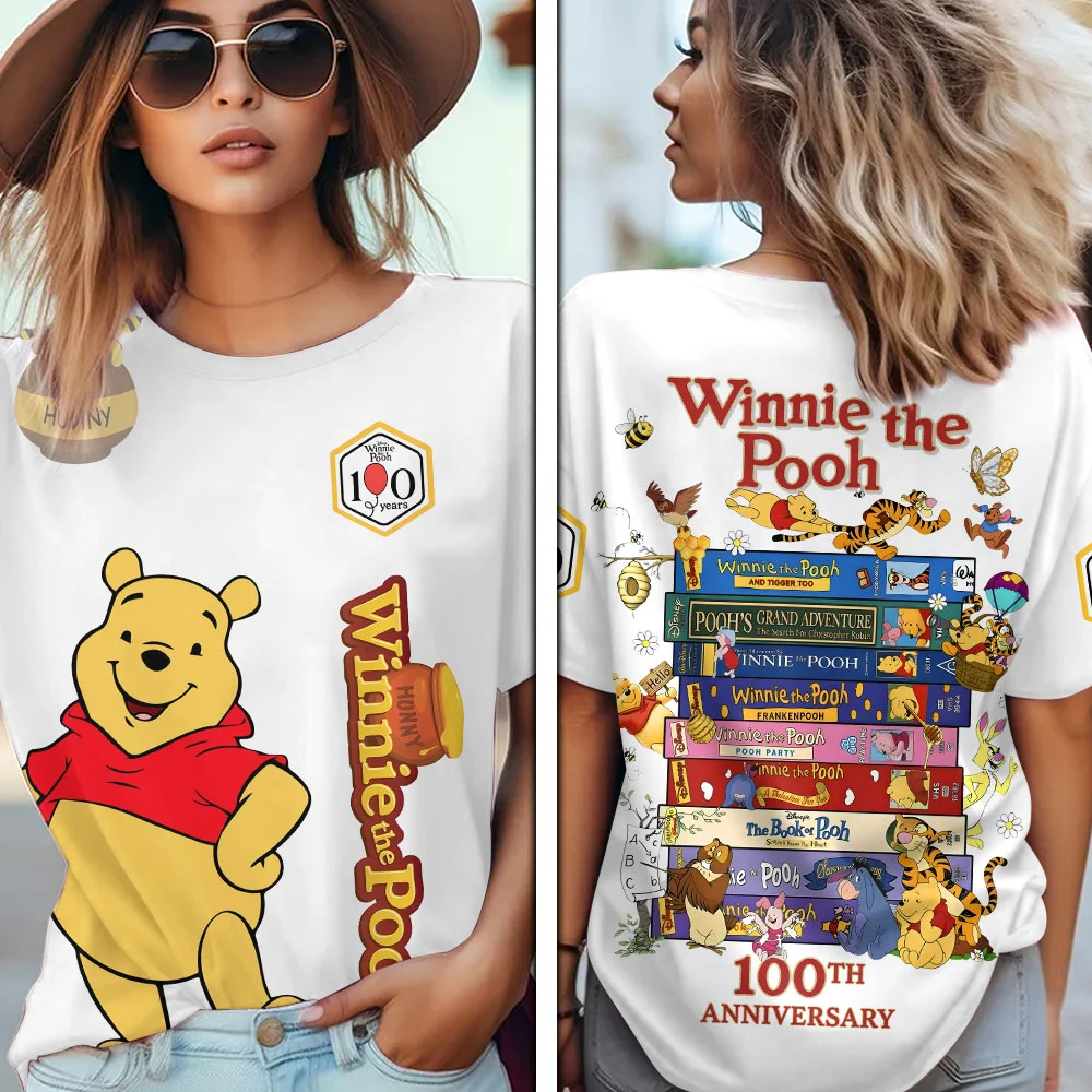 Disney Winnie the Pooh 100th Anniversary Retro VHS Stack 3D All Over Print T-Shirt