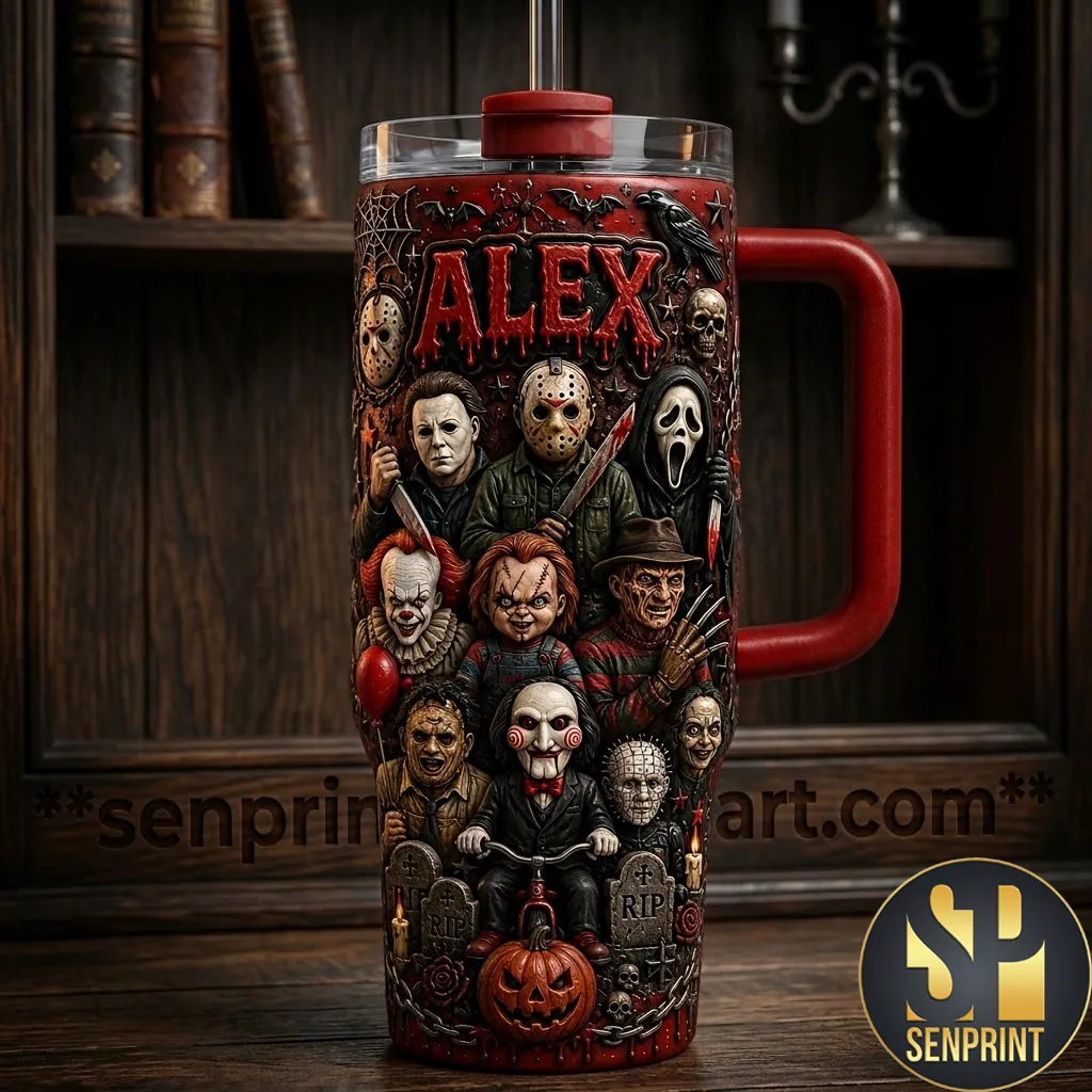 Personalized Halloween Horror Movie Characters Tumbler With Handle