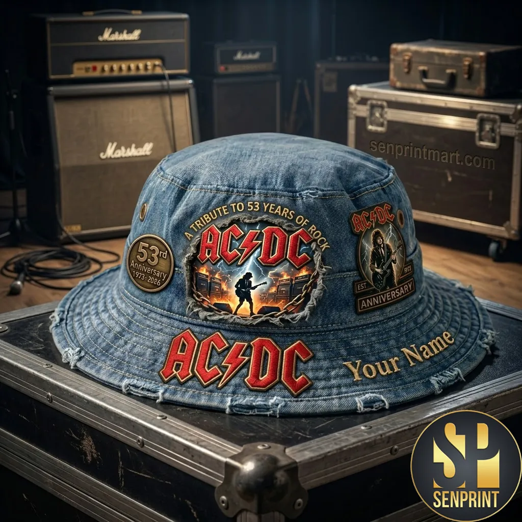 AC/DC 53rd Anniversary Tribute Personalized Denim Bucket Hat