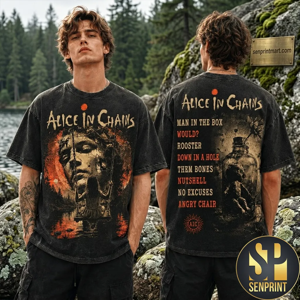 Alice In Chains Man In The Box Vintage Acid Wash Graphic T-Shirt
