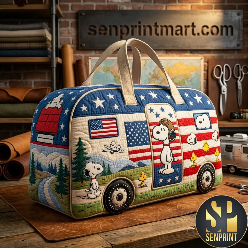 Snoopy American Flag Travel Quilted Duffle Bag