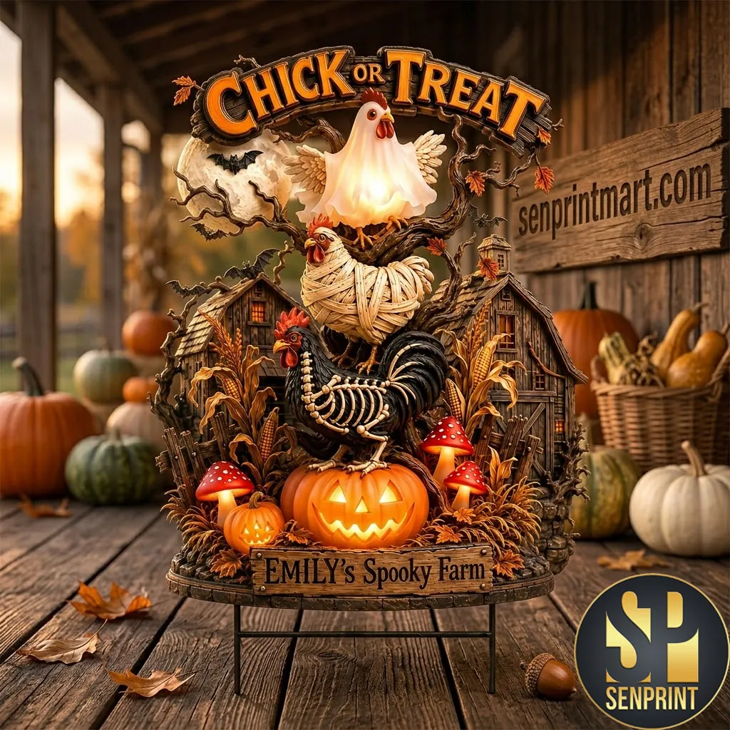 Personalized Chick Or Treat Spooky Farm Halloween Chicken Yard Sign
