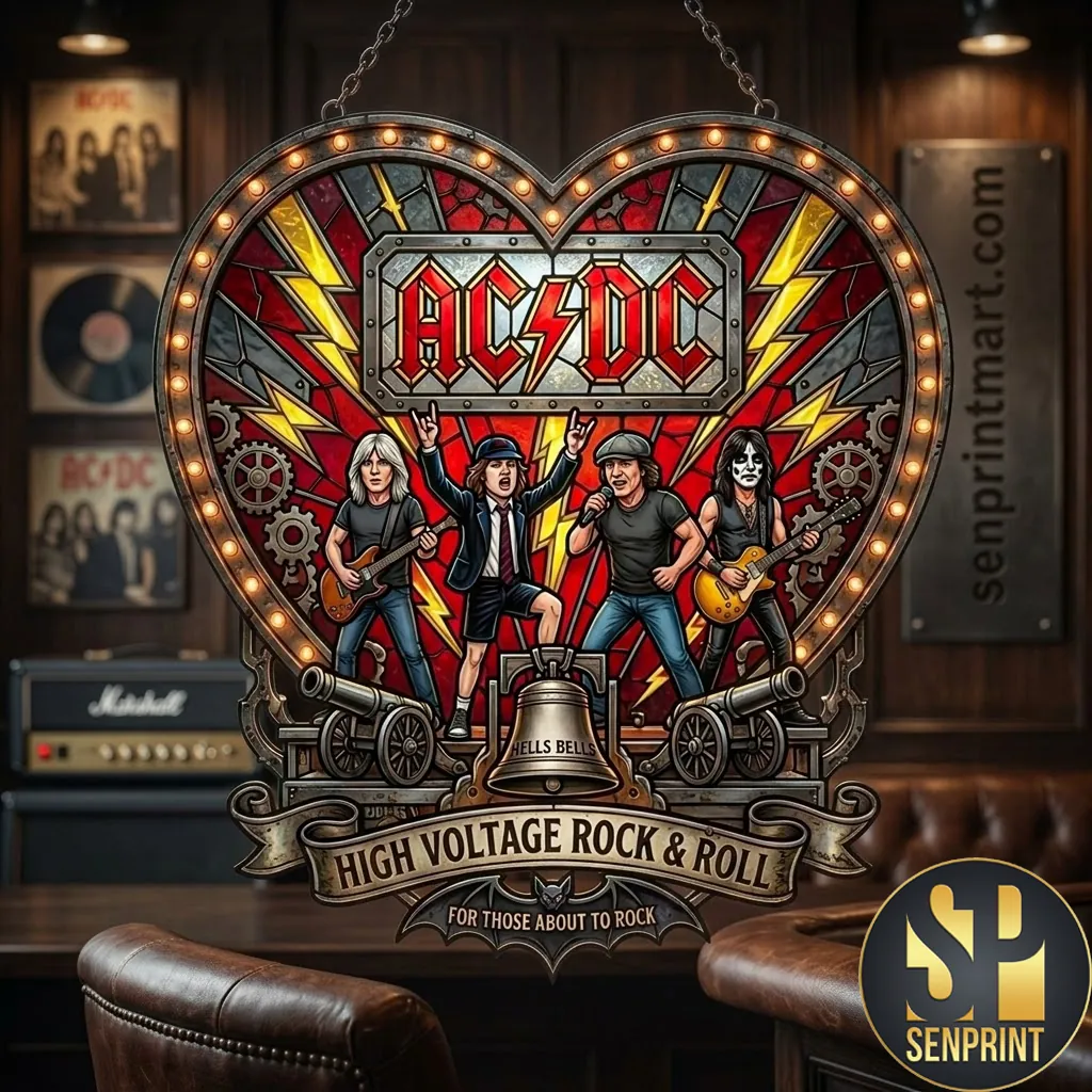 AC/DC High Voltage Rock And Roll Heart Shaped Suncatcher