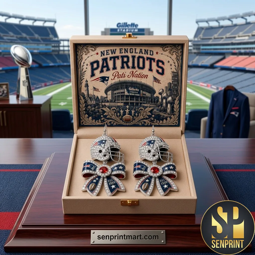 New England Patriots Premium Crystal Helmet Dangle Earrings