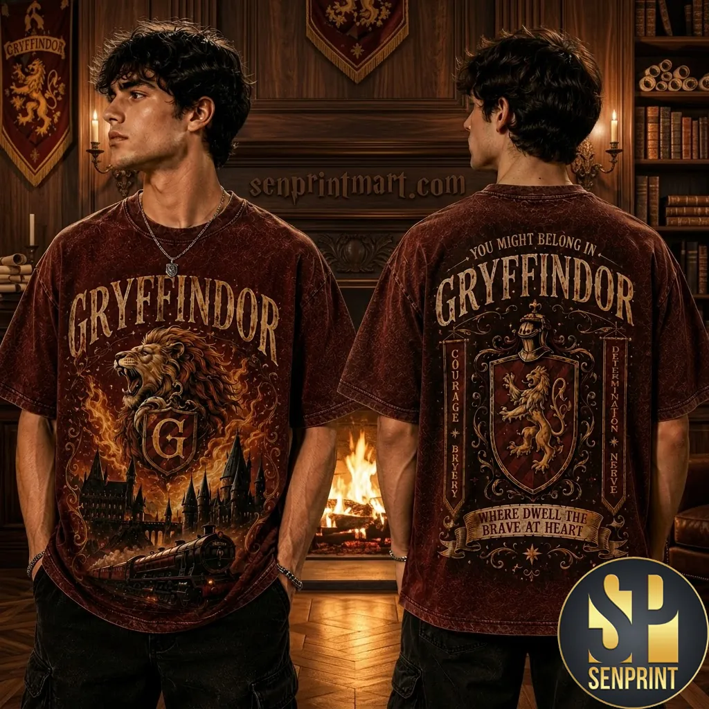 Gryffindor Lion Crest Vintage Acid Wash Graphic Tee