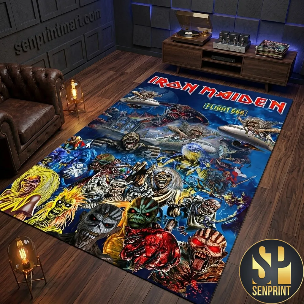 Iron Maiden Flight 666 Eddie Collage Premium Area Rug