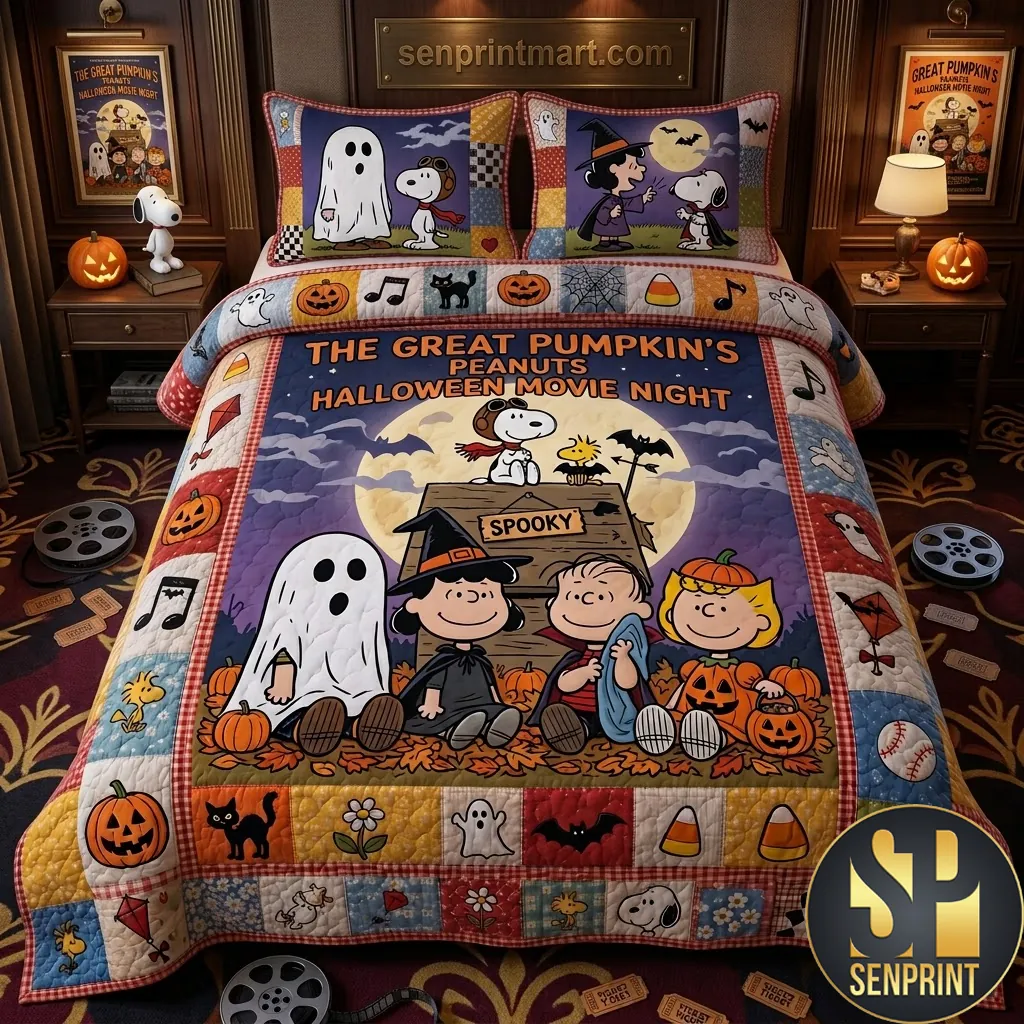 Peanuts The Great Pumpkin Halloween Movie Night Quilt Bedding Set