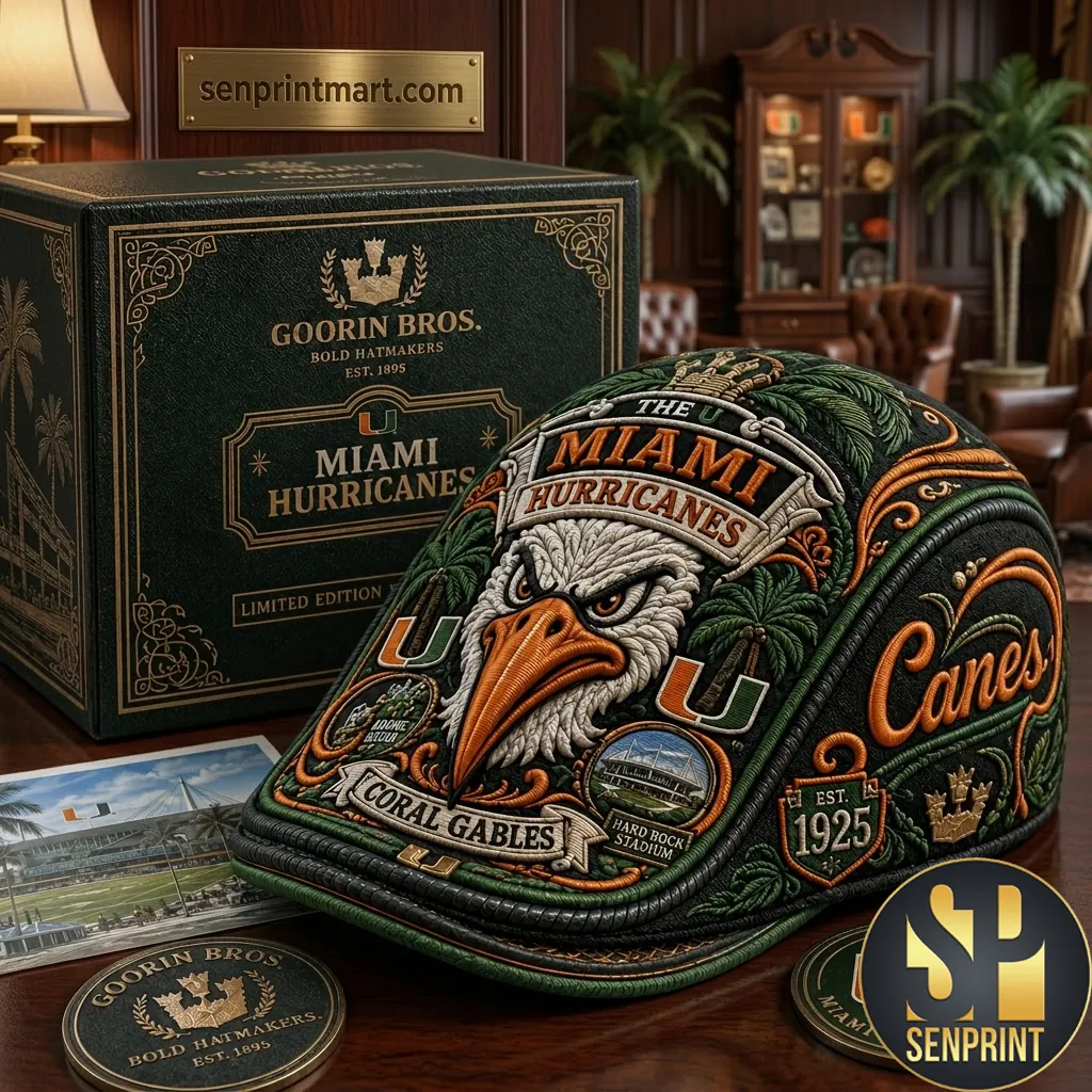 Miami Hurricanes Sebastian the Ibis Premium 3D Embroidered Flat Cap
