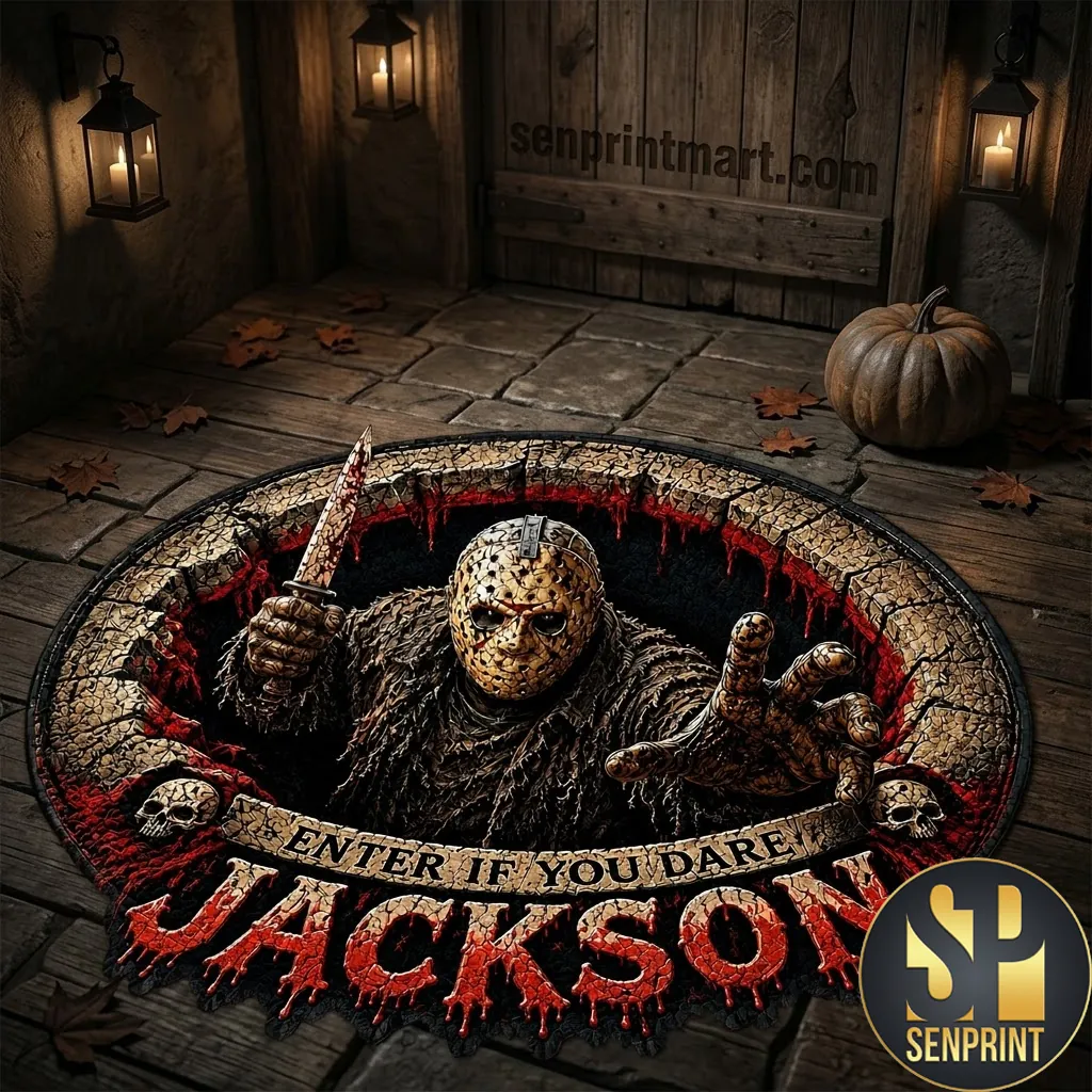 Personalized Enter If You Dare Jason Horror 3D Illusion Round Doormat Rug