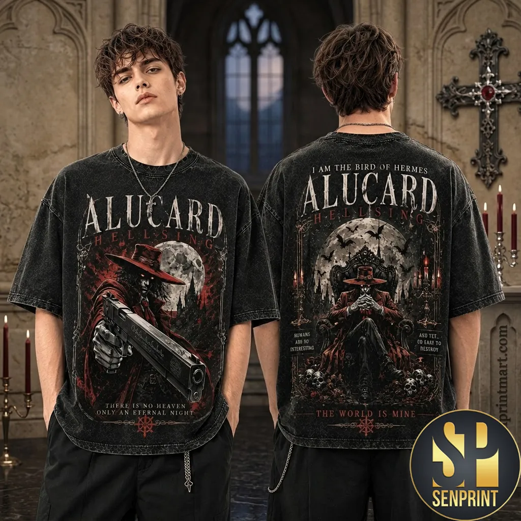 Alucard Hellsing Dark Fantasy Graphic Vintage Wash T-Shirt