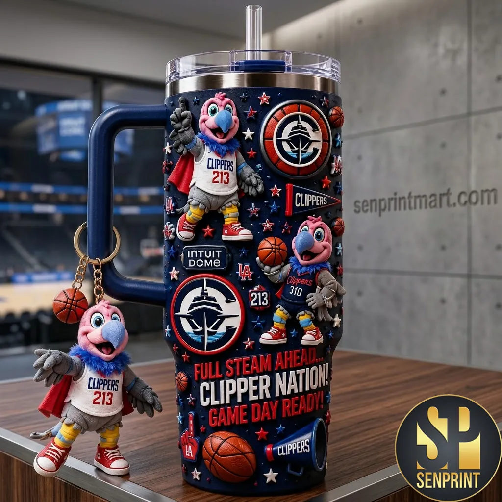 LA Clippers Clipper Nation Intuit Dome 3D Embossed Mascot 40oz Tumbler with Handle