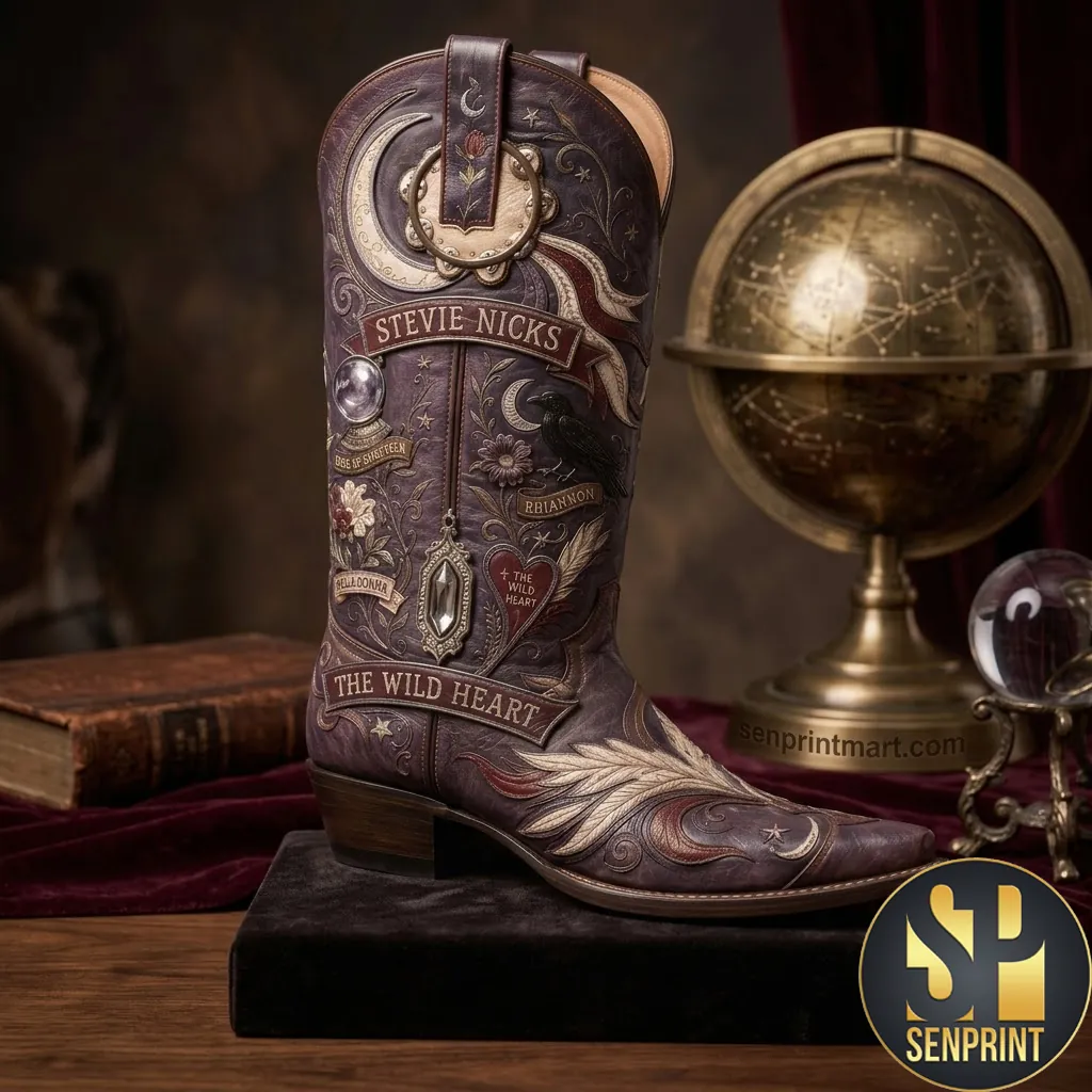 Stevie Nicks The Wild Heart Celestial Gothic Leather Cowboy Boots