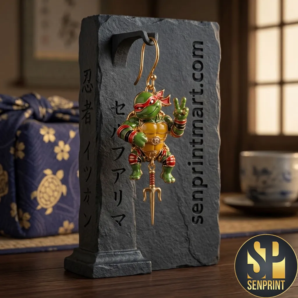 Teenage Mutant Ninja Turtles Raphael Gold Plated Enamel Earring