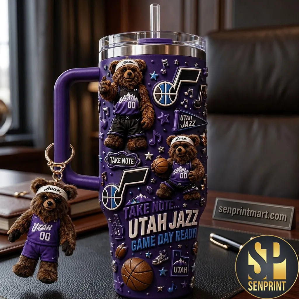 Utah Jazz Take Note 3D Bear 40oz Insulated Tumbler