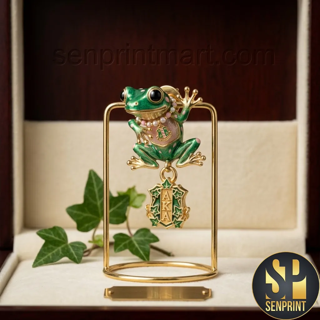 AKA Sorority Green Frog Enamel Gold Plated Pin