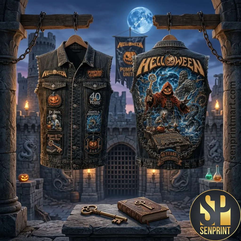Helloween Pumpkins United 40 Years Anniversary Graphic Denim Vest
