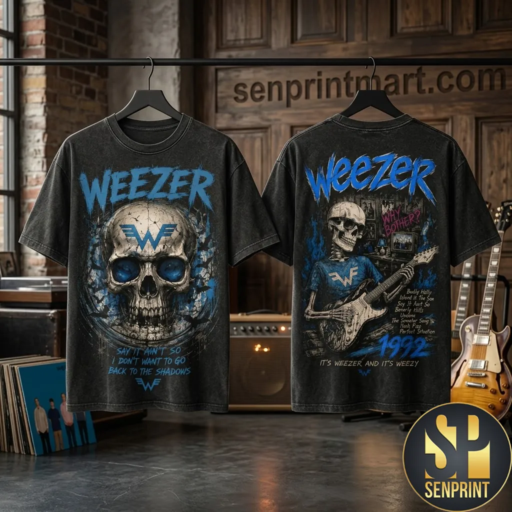 Weezer 1992 Vintage Style Skull Graphic Rock Music T-Shirt