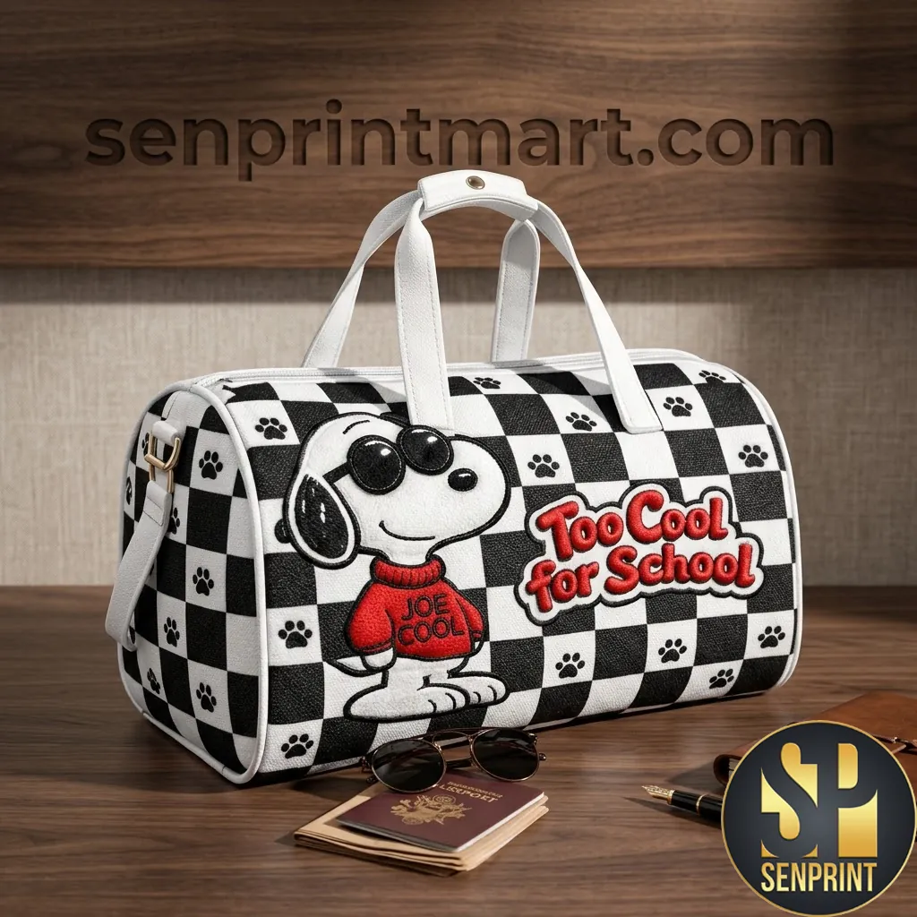 Peanuts Snoopy Joe Cool Too Cool for School Checkerboard Duffle Bag