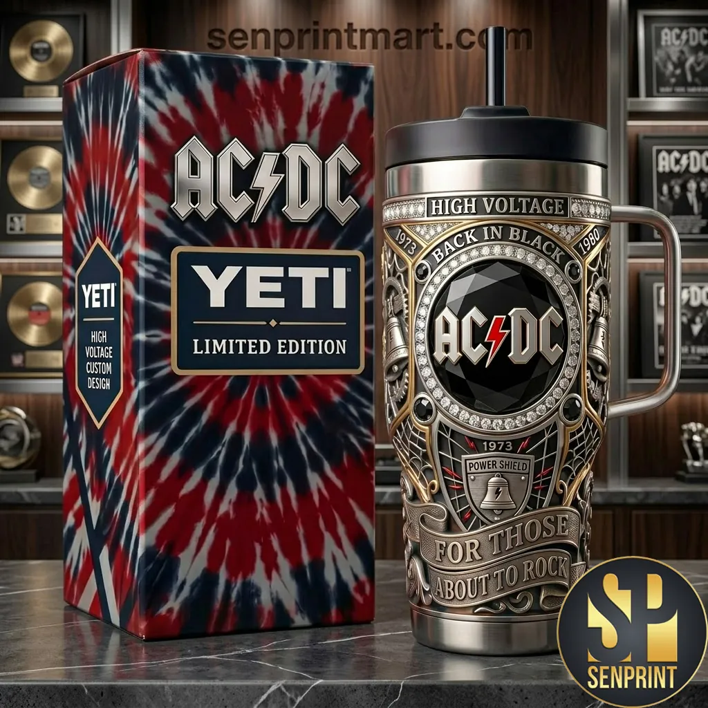 AC/DC Back in Black Limited Edition 3D Embossed Stainless Steel Handle Tumbler