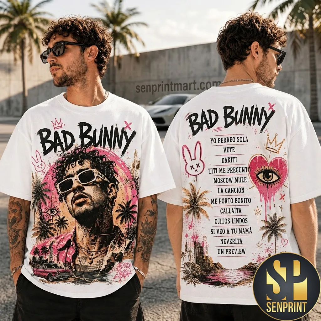 Bad Bunny Tracklist Vintage Reggaeton Graphic T-Shirt