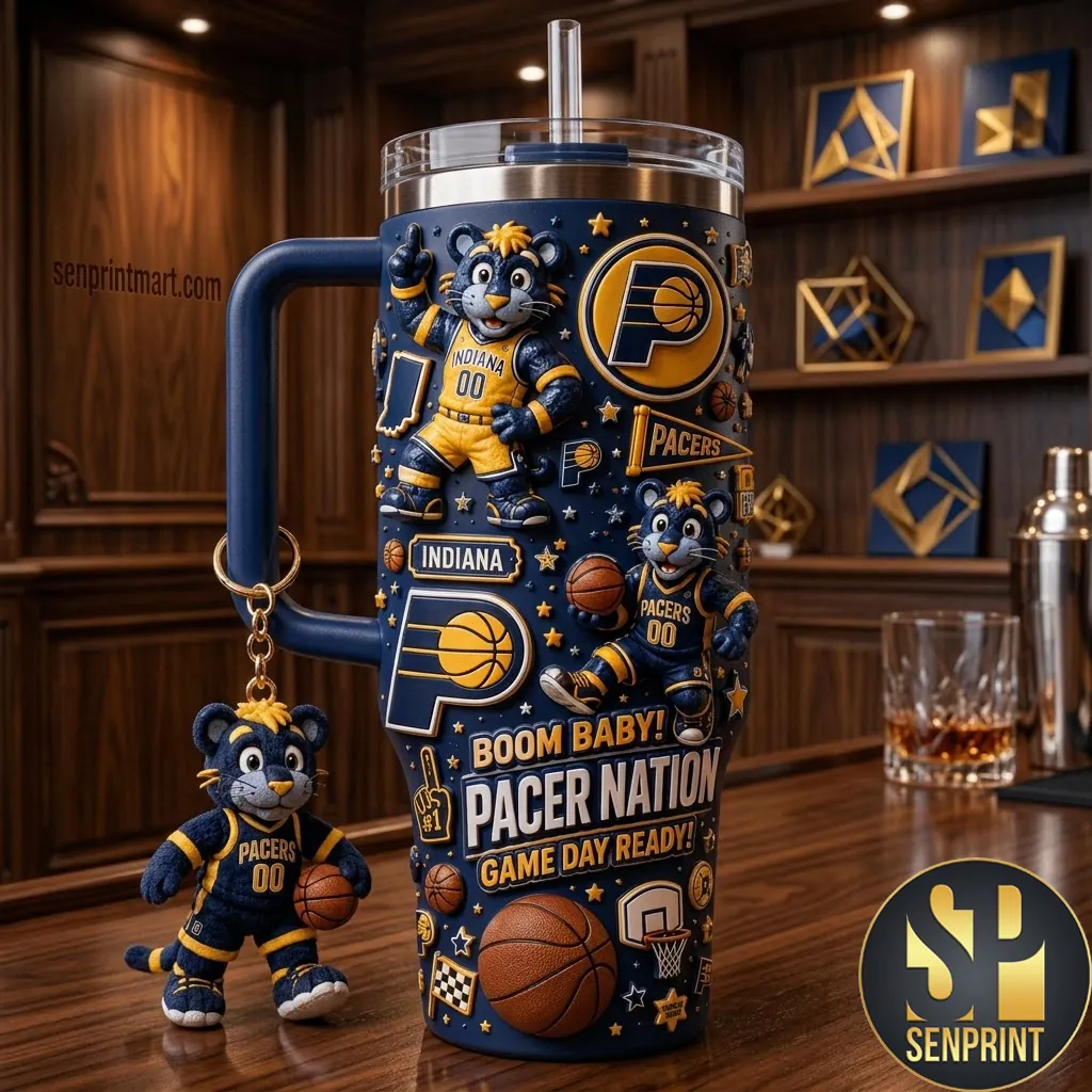 Indiana Pacers Pacer Nation 3D Embossed Mascot 40oz Tumbler with Handle